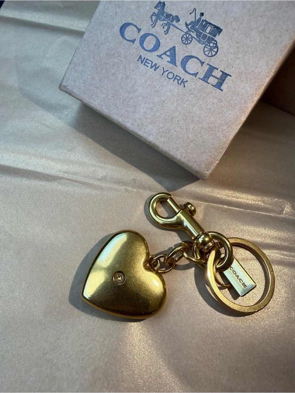 COACH Gold Rainbow Heart Keychain Bag Charm New in Box Without Tags
